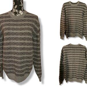 Weatherproof Soft Sweater Strips Crew Neck Long Sleeve Women L Grey